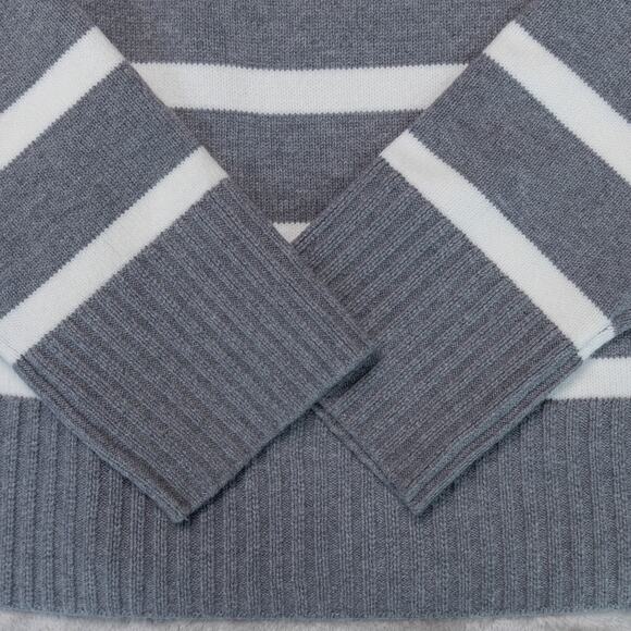 H&M Loose Fit Heather Gray Ivory Striped Crewneck Sweater Womens Size L - Picture 10 of 10